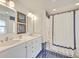 Bright bathroom with double vanity sinks, and blue and white tile at 95 Ashley Ave # D, Charleston, SC 29401