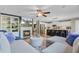 Open concept living room and kitchen with a fireplace, white cabinets, and bar seating at 101 Writing Ct, Ladson, SC 29456