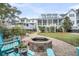 Beautiful backyard featuring outdoor seating around a brick fire pit, perfect for entertaining guests at 1063 Hills Plantation Dr, Charleston, SC 29412