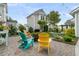 Inviting backyard patio with colorful Adirondack chairs and a fire pit, perfect for outdoor gatherings at 113 Sugarberry Way, Summerville, SC 29485