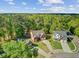 Aerial shot of three homes and large lots with mature trees and landscaping in the surrounding neighborhood at 123 Dasharon Ln, Goose Creek, SC 29445