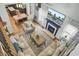 Aerial view of the living room open to the dining room with a fireplace at 123 Dasharon Ln, Goose Creek, SC 29445