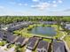 A scenic aerial view of a neighborhood community surrounding a pond and green space at 187 Brittondale Rd, Summerville, SC 29485