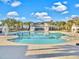 Large community pool with clear blue water, surrounded by palm trees, blue sky and white clouds at 2823 Dearmin Dr, Mount Pleasant, SC 29466