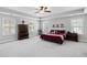 Spacious main bedroom featuring plush carpet, tray ceilings, a ceiling fan, and large windows at 408 Branch Creek Trl, Summerville, SC 29483