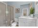 Stylish bathroom with shower, white vanity, and natural light creating a clean and relaxing atmosphere at 410 Ocean Oaks Ct, Kiawah Island, SC 29455
