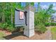 Elegant stone sign for 'The Retreat at Brownswood' nestled amongst lush trees and greenery, offering a serene welcome to the neighborhood at 5035 Gum Tree Ln, Johns Island, SC 29455