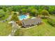 Aerial view of a charming neighborhood clubhouse featuring a pool, lush greenery and well-maintained grounds at 8 Duffers Ct. # A, Charleston, SC 29414