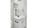 Bathroom featuring a white vanity, black hardware, toilet, and framed mirror at 8001 Hydrangea Ln, Hanahan, SC 29410
