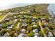 Aerial view of a charming neighborhood with mature trees, well-maintained homes, and a serene waterfront at 1316 Thompson, Sullivans Island, SC 29482