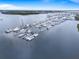Aerial view of a well-maintained marina filled with boats and yachts docked in an orderly fashion at 141 Beaufain St, Charleston, SC 29401
