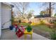 Cozy backyard patio with colorful chairs and lush landscaping at 1906 Cedar Petal Ln, Charleston, SC 29414