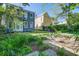 Serene backyard boasts lush greenery, a charming patio set, and plenty of space for relaxation at 22 Ashton St, Charleston, SC 29403