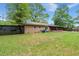View of the backyard with a brick home, chain-link fence, and a spacious green lawn at 223 Dandridge Rd, Walterboro, SC 29488