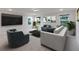 Stylishly decorated living room with modern furniture, TV, and serene views from the windows at 265 Lucca Dr, Summerville, SC 29486