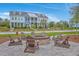 Charming outdoor firepit area with wooden chairs in a townhouse community on a bright sunny day at 3119 Sturbridge Rd, Mount Pleasant, SC 29466