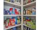 Organized pantry shelves stocked with various food items and household supplies for convenient storage and access at 3119 Sturbridge Rd, Mount Pleasant, SC 29466
