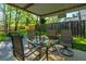 Cozy covered patio with outdoor dining area, garden and fenced backyard, perfect for relaxation and entertainment at 3363 Kinross Ct, Summerville, SC 29485