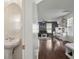 Half bath and living room are accessible from the front entrance at 7638 Haywood St, North Charleston, SC 29418
