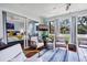 Bright sun room featuring multiple seating options, TV, and slider view into the bedroom at 764 Summerwind Cir, Edisto Beach, SC 29438
