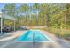 Backyard in-ground pool with patio and landscaping is surrounded by a wooded area at 1010 Deep Gap Rd, Ridgeville, SC 29472