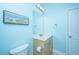 Bathroom featuring blue walls, light wood vanity, mirror, and toilet at 1022 Basildon Rd, Mount Pleasant, SC 29466