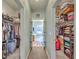 View of dual walk-in closets with ample shelving and rod storage, with a view into the main bedroom at 134 Comiskey Park Cir, Summerville, SC 29485