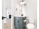 Well-lit powder room featuring a sleek vanity, modern fixtures, and neutral decor at 1577 Periwinkle Dr, Mount Pleasant, SC 29466