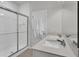 Modern bathroom featuring double sinks, sleek countertops, and a glass-enclosed shower at 222 Hayworth Rd, Summerville, SC 29486
