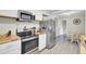 Kitchen featuring stainless steel appliances, white cabinets, and wood countertops, leading to a dining area at 237 Cypress Dr, Walterboro, SC 29488