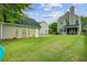 A lush backyard featuring a well-maintained lawn, a detached garage, and a screened-in back porch at 41 Regency Oaks Dr, Summerville, SC 29485