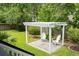 Backyard patio area with a white pergola and chairs, perfect for outdoor relaxation at 5691 Captain Kidd Rd, Hollywood, SC 29449
