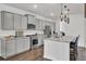 Modern kitchen with gray cabinets, stainless steel appliances, granite countertops, and center island at 648 Chigwell Springs Ln, Summerville, SC 29486