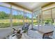 Comfortable sunroom featuring scenic backyard views, a ceiling fan, and wicker furniture at 777 Hamlet Cir, Goose Creek, SC 29445