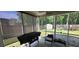 Covered back porch featuring a barbeque and patio furniture overlooking a fenced yard with a storage shed at 8107 Old London Rd, North Charleston, SC 29406