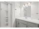 This stylish bathroom features sleek fixtures, a walk-in shower, and vanity at 1214 Tabby Dr, Folly Beach, SC 29439