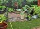 A serene backyard garden with lush plants, planters, and stepping stones creating a tranquil outdoor retreat at 106 Sago Palm Ct, Summerville, SC 29483