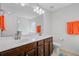 Bathroom with double sink vanity with cabinets, and modern fixtures at 134 Longford Dr, Summerville, SC 29483