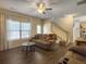Inviting living room with comfortable seating, a ceiling fan, and plenty of natural light, creating a warm atmosphere at 139 Pointer Dr, Goose Creek, SC 29445