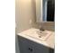 Bathroom with gray vanity, modern counter and single sink, plus framed mirror at 1496 Cypress Pointe Dr, Mount Pleasant, SC 29466
