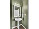 A half bathroom featuring a pedestal sink, a white framed mirror and an interesting green paint at 1954 Treebark Dr, Charleston, SC 29414