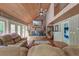 Cozy living room features a brick fireplace, wood ceiling, and comfortable seating at 2102 Williams Rd, Ruffin, SC 29475