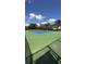 Outdoor tennis court with a green playing surface and blue inbounds, perfect for a match at 3023 Maritime Forest Dr, Johns Island, SC 29455