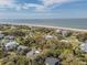 Aerial view of coastal real estate with a view of the beach in the distance at 3308 Myrtle St, Edisto Beach, SC 29438