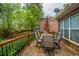 Back deck with dining table, chairs, and a satellite dish on a brick house at 4407 Wild Thicket Ln, North Charleston, SC 29420
