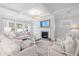 Cozy living room with a fireplace, coffered ceilings, neutral-toned furniture, and abundant natural light at 606 Dunswell Dr, Summerville, SC 29486