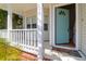 Inviting front porch with a light blue door and a 'Hello Friend' doormat at 1006 Wayfarer Ln, Charleston, SC 29412
