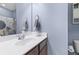 Charming bathroom featuring blue walls, and vanity with a framed mirror and modern fixtures at 102 Vango Dr, Goose Creek, SC 29445