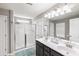 Bathroom featuring a double sink vanity and a glass-enclosed walk-in shower at 1233 Updyke Dr, Johns Island, SC 29455