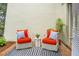 Cozy patio featuring wicker chairs with bright cushions and a stylish striped rug at 1603 Ventura Pl, Mount Pleasant, SC 29464